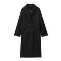 Women's Burgundy Double-Breasted Wool-Blend Coat - Long Sleeve Lapel Jacket, Autumn Winter Outerwear