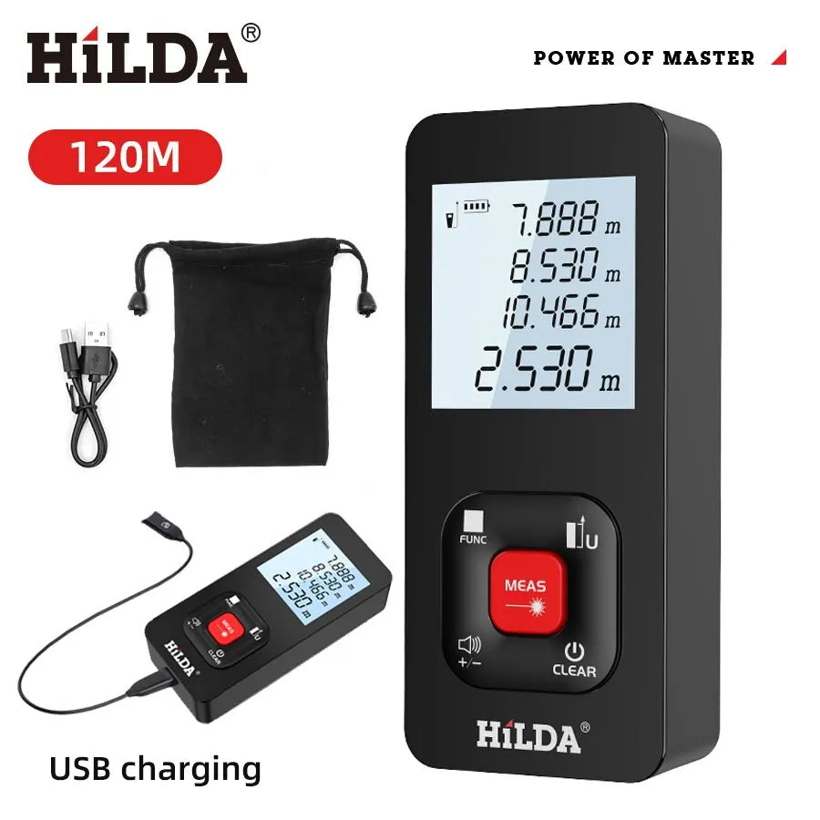Laser Distance Meter Rangefinder 50m/100m/120m (164/328/394 ft) Rechargeable Laser Measure for Construction & DIY