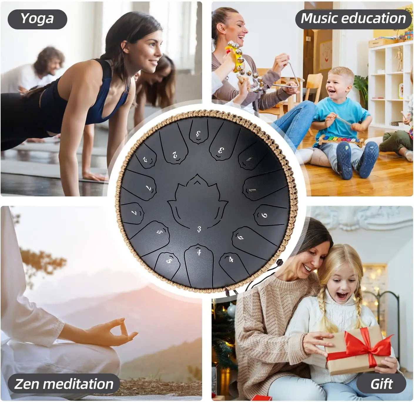 Steel Tongue Drum 13-Inch (32 cm) 15-Note C Scale Handpan-Style Percussion with Mallets & Carry Bag