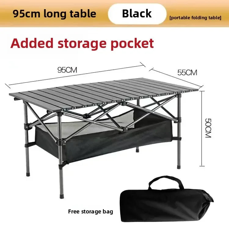 Portable Roll-Up Folding Camping Table with Carry Bag – Lightweight Outdoor Picnic & BBQ Table – 95cm / 120cm (37.4" / 47.2")