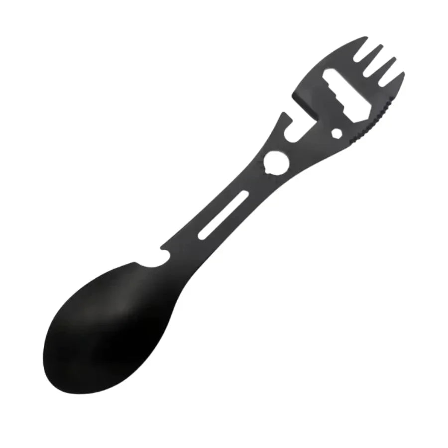 Lightweight Pocket Multifunctional Camping Utensil Stainless Steel Fork & Spoon with Bottle Opener and Wrench