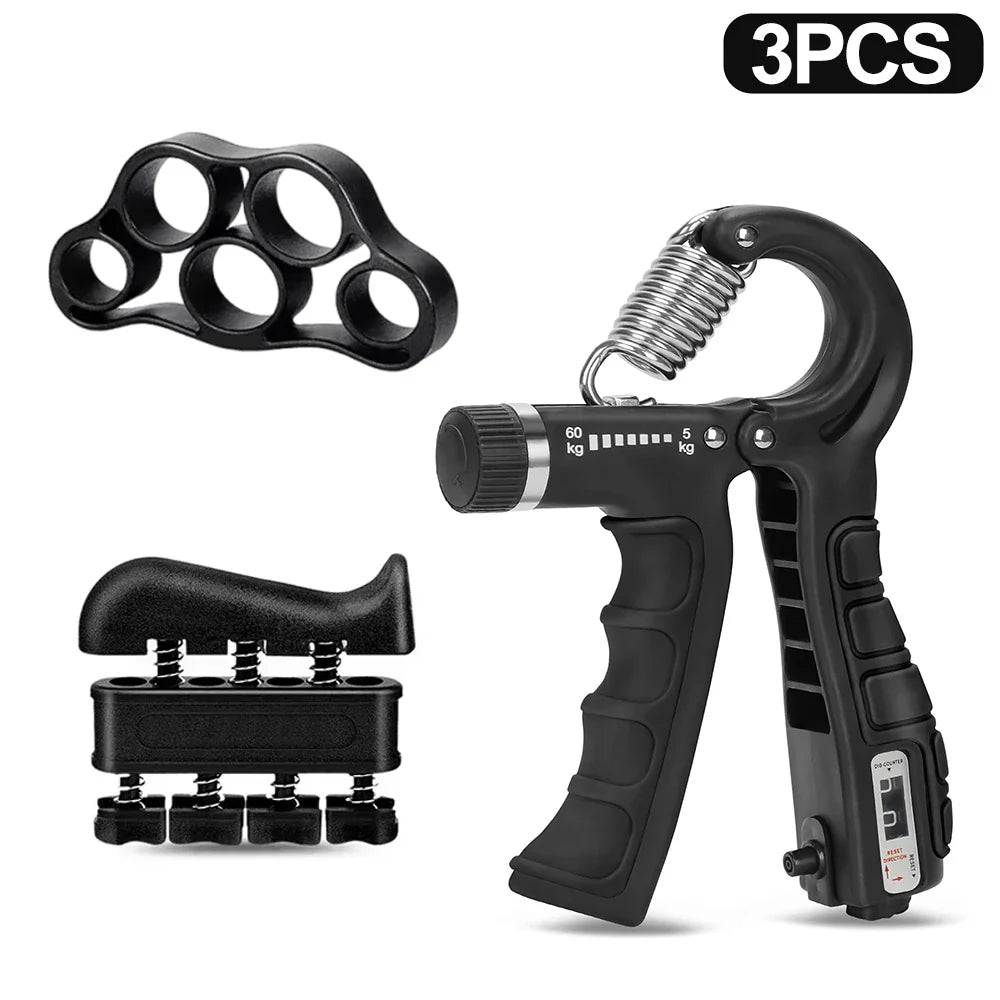 Adjustable Hand Gripper 10–60 kg (22–132 lb) Heavy-Duty Grip Strength Trainer — Wrist & Finger Exerciser with Accessories