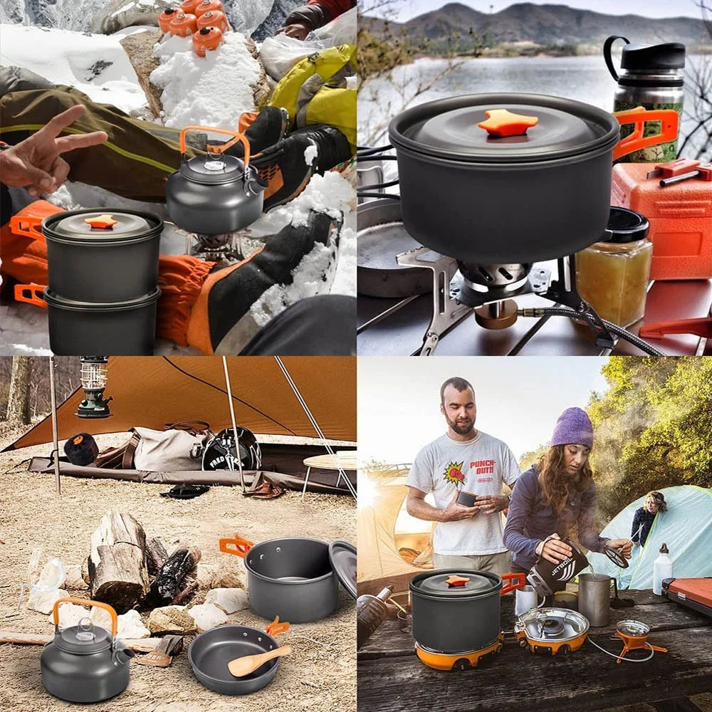 Lightweight Aluminum Camping Cookware Set – Nonstick Pot & Pan for 2-4 People with Mesh Carry Bag