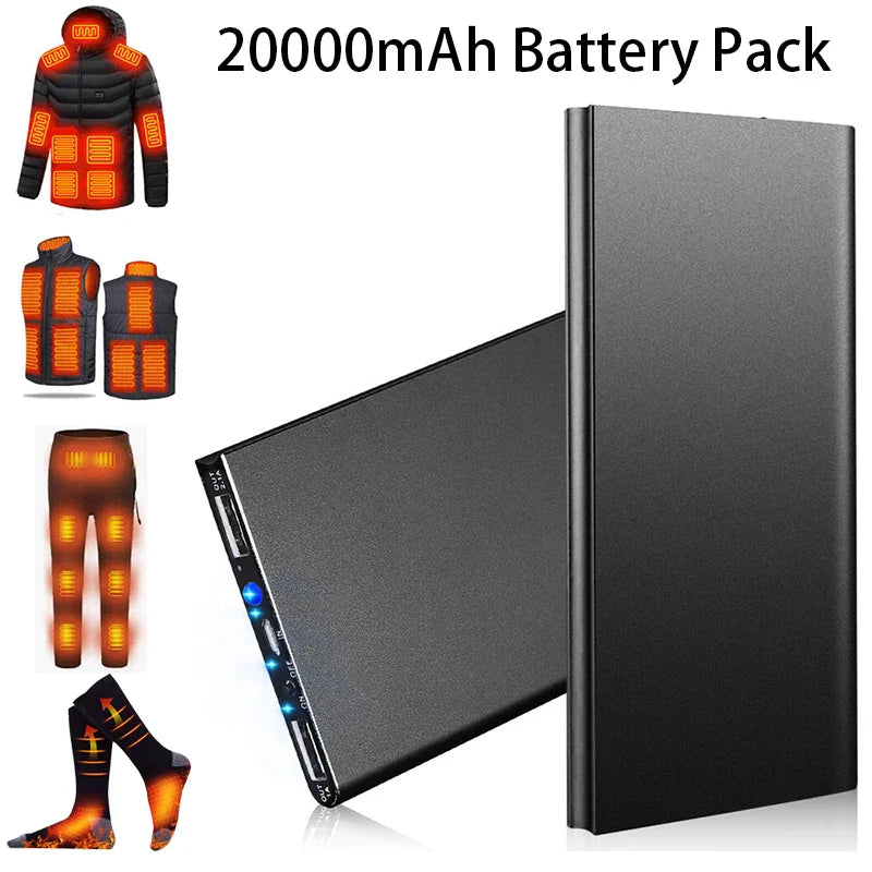20000mAh Portable Power Bank — Dual USB (5V/2.1A + 5V/1A), LED Flashlight, Slim Charger for Phones, Tablets & Heated Clothing