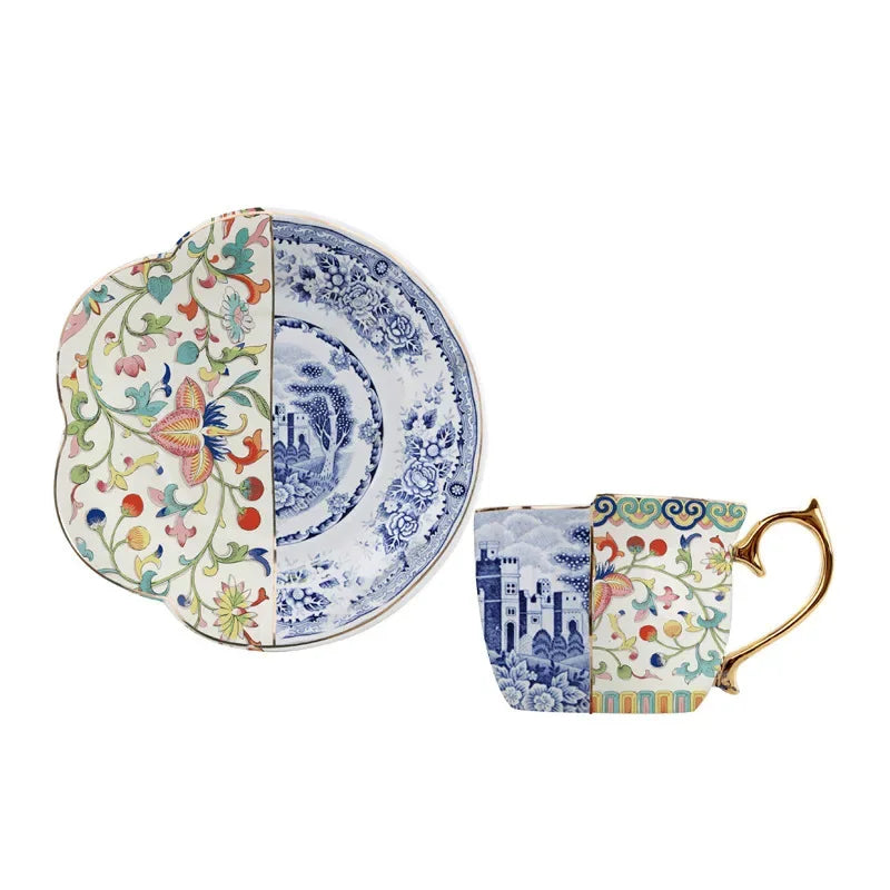 Luxury Porcelain Mug with Saucer & Tray - European Retro Afternoon Tea Coffee Cup