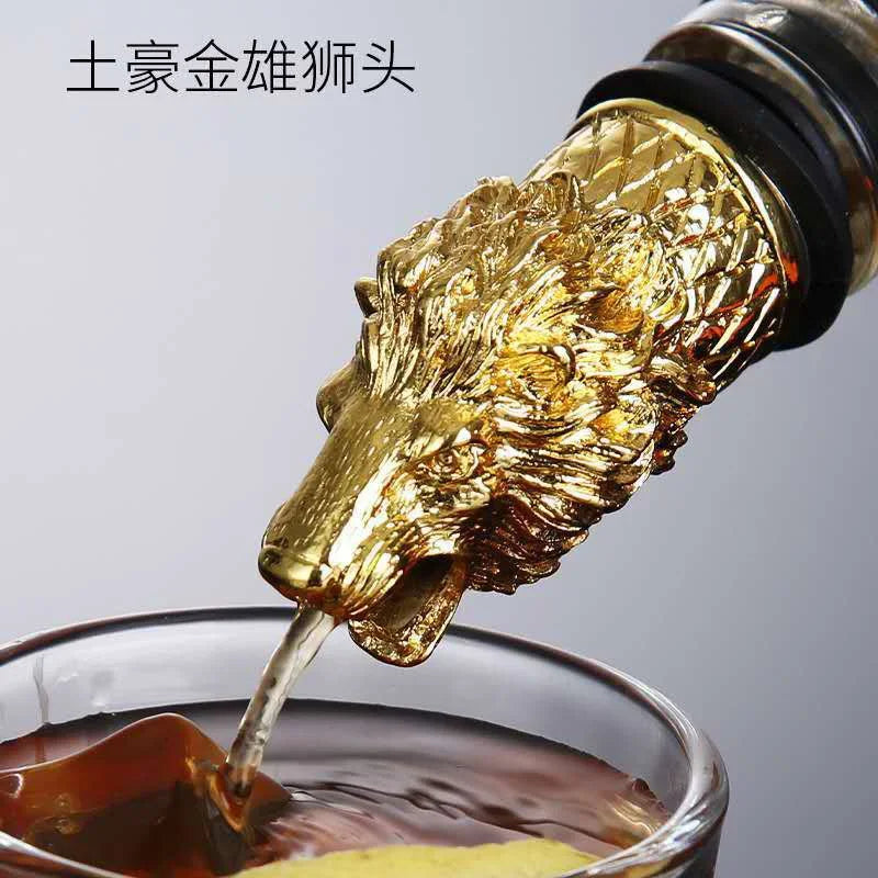 Zinc Alloy Animal Head Wine Pourer - Decorative Bottle Pour Spout & Stopper (Deer, Elk, Lion, Leopard, Wolf, Eagle, Dragon)