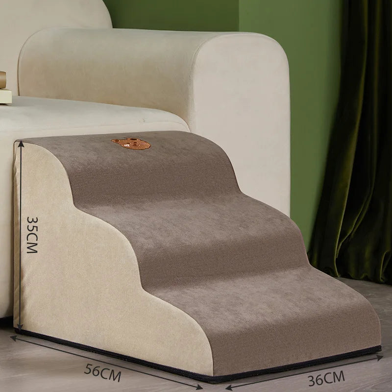 2-Step Pet Stairs for Small & Senior Dogs, Anti-Slip Coral Fleece Ramp with Removable Zipper Cover (36 x 40 x 30 cm | 14.2 x 15.7 x 11.8 in)