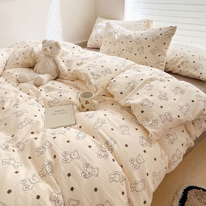 Floral Kawaii Bed Linen Set - Bed Sheet & Duvet Cover Twin / Full / Queen / King (3-4 Pc)