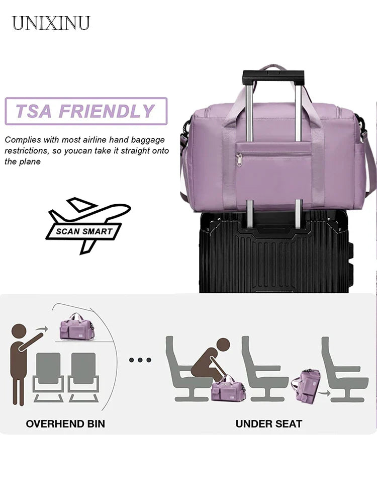 Carry-On Weekender Duffel Bag 35L – Travel Overnight Bag with Shoe Compartment and Wet/Dry Pocket for Women