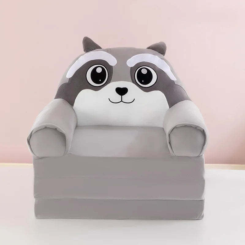 Foldable 3-Layer Plush Kids Sofa Chair Cartoon Baby Seat with Removable Cover
