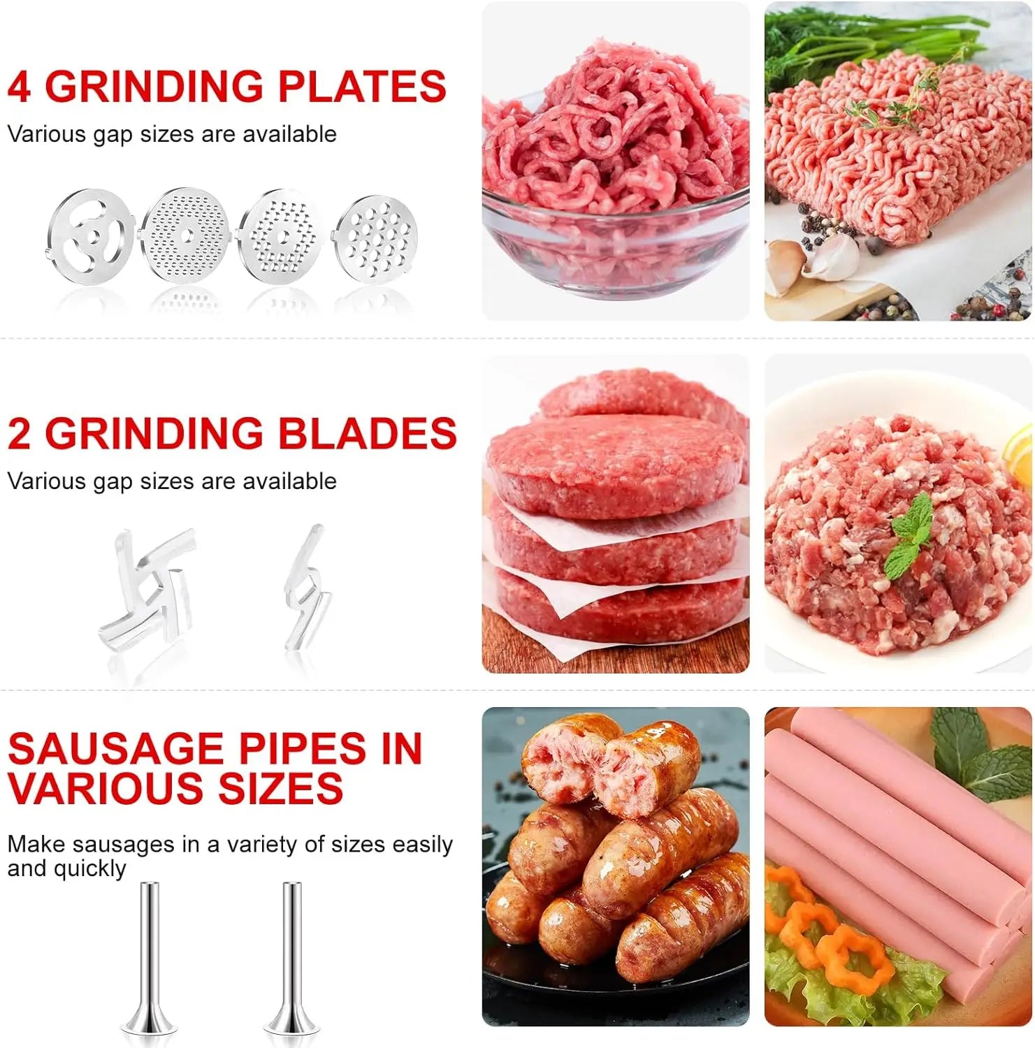 Metal Food Grinder Attachment for Stand Mixers – Meat Grinder & Sausage Stuffer Kit, 4 Grinding Plates