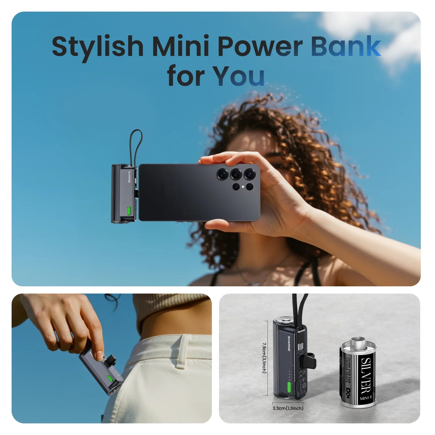 Flow Mini Portable Power Bank 5000mAh 22.5W Fast Charging Dual USB-C with Built-in Lightning & USB-C Cables