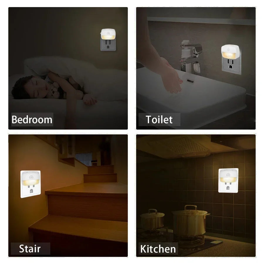 Plug-In PIR Motion Sensor LED Night Light — 3 Color Temperatures & Dimmable for Bedroom, Bathroom, Hallway, Stairs