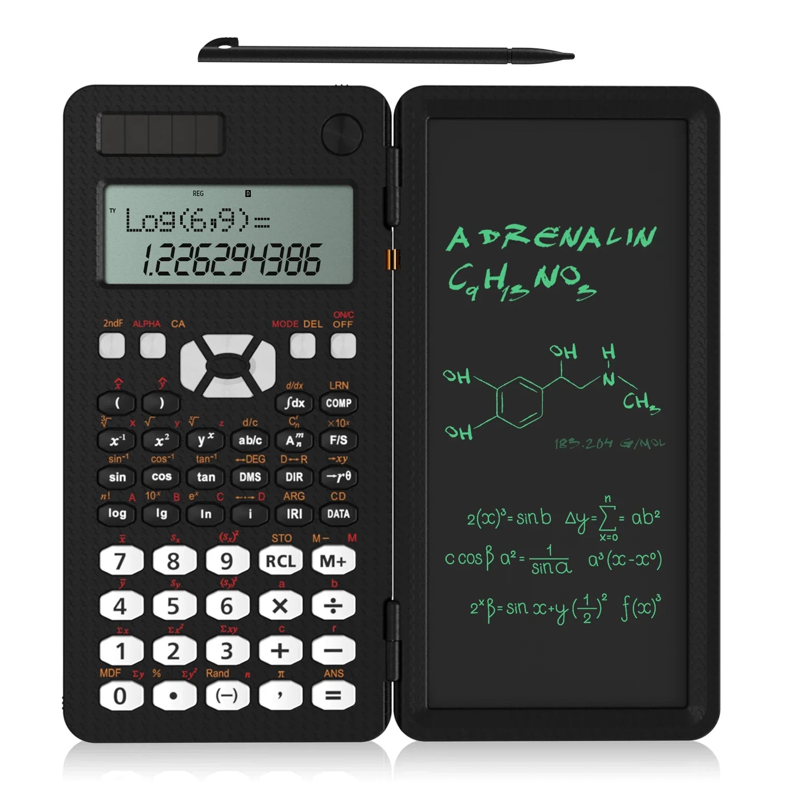 Scientific Calculator with 6.5-Inch (16.5 cm) Writing Tablet — 349-Function Engineering & Financial Calculator, Solar + Battery, Foldable Portable for Students & Office
