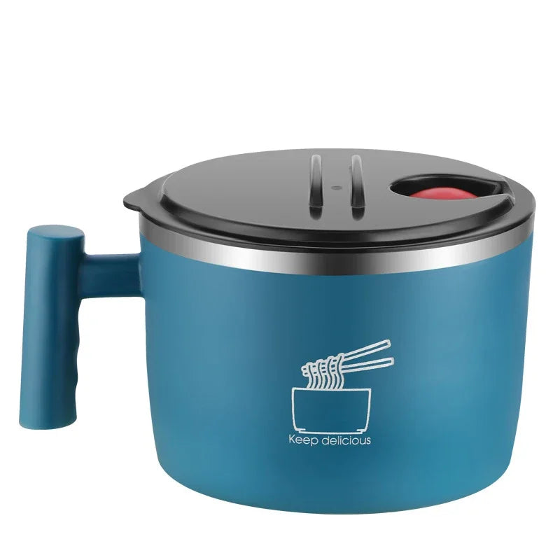 Double-Wall Stainless Steel Instant Noodle Bowl with Lid & Drain – 1L (1000 mL / 33.8 fl oz) Portable Insulated Bowl