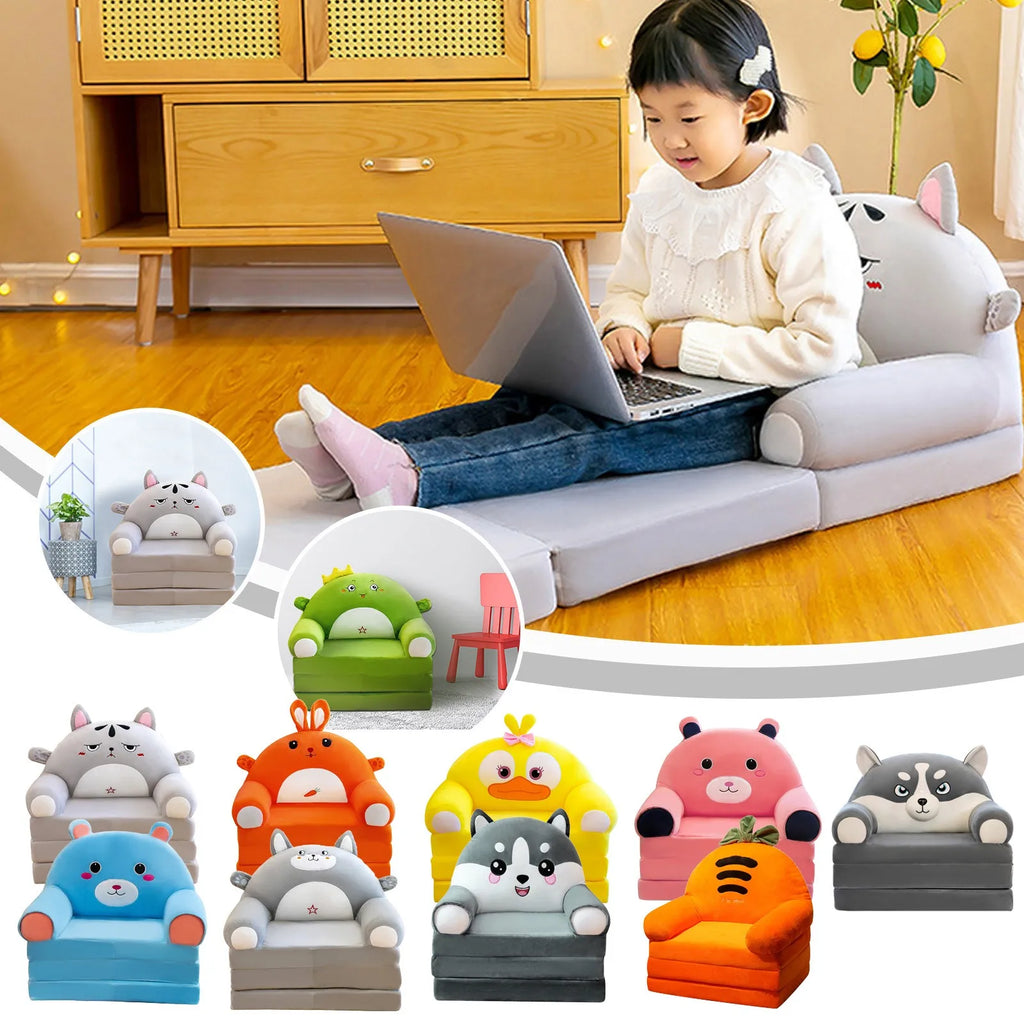 Children's 2-in-1 Foldable Plush Sofa Bed Cartoon Kids Chair & Nap Lounger