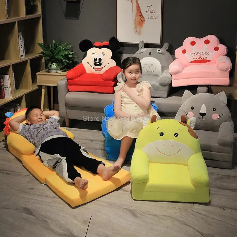 Foldable Kids Cartoon Sofa Bed — Plush Toddler & Baby Seat, Princess Nap Cushion