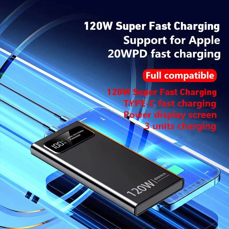 200000mAh 120W Fast Charging Portable Power Bank with LED Digital Display – USB-C & USB-A External Battery for Smartphones & Tablets