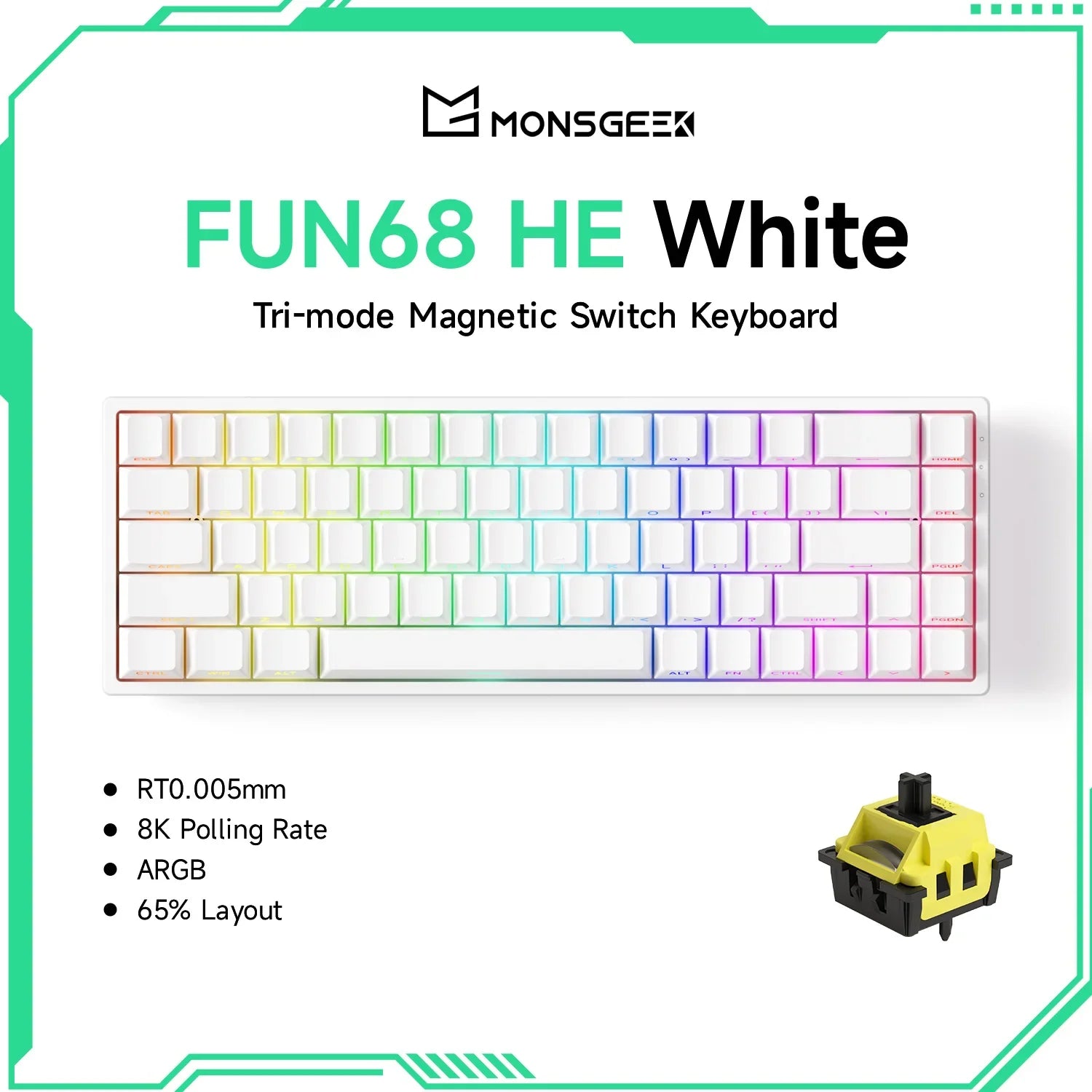 Magnetic Switch 60% & 65% Mechanical Gaming Keyboard - Rapid Trigger RT, 8K Polling, Hot-Swappable, RGB, Tri-Mode USB-C/BT/2.4G