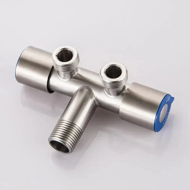 Stainless Steel Cold Water Angle Valve 1-In-2-Out Double Outlet for Toilet & Washing Machine