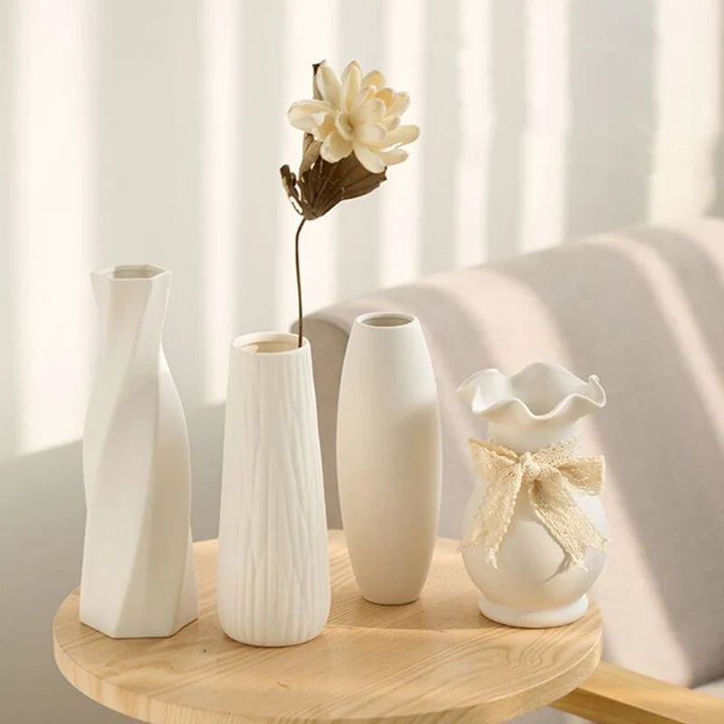 White Ceramic Bud Vase Nordic Matte Decorative Vase for Home Living Room Tabletop Flower Arrangements Photo Props