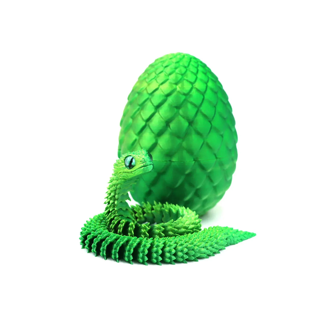 3D Printed Articulated Snake & Dragon Egg (22 cm / 8.7 in snake, 8 cm / 3.1 in egg) — Movable Joint Desktop Ornament, Fidget Toy & Anime Collectible