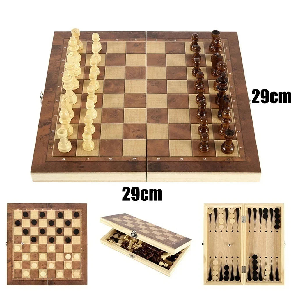 3-in-1 Board Game Set Chess, Backgammon and Checkers with Dice for Travel and Parties