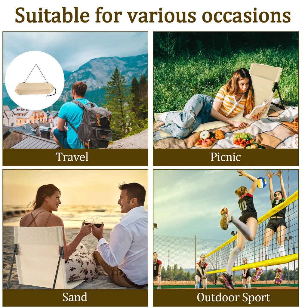 Foldable Oxford Cloth Camping Floor Chair – Portable Backrest for Beach, Picnic & Garden (Seat 15.9×16.1 in / 40.5×41 cm; Mat 31.1 in / 79 cm)