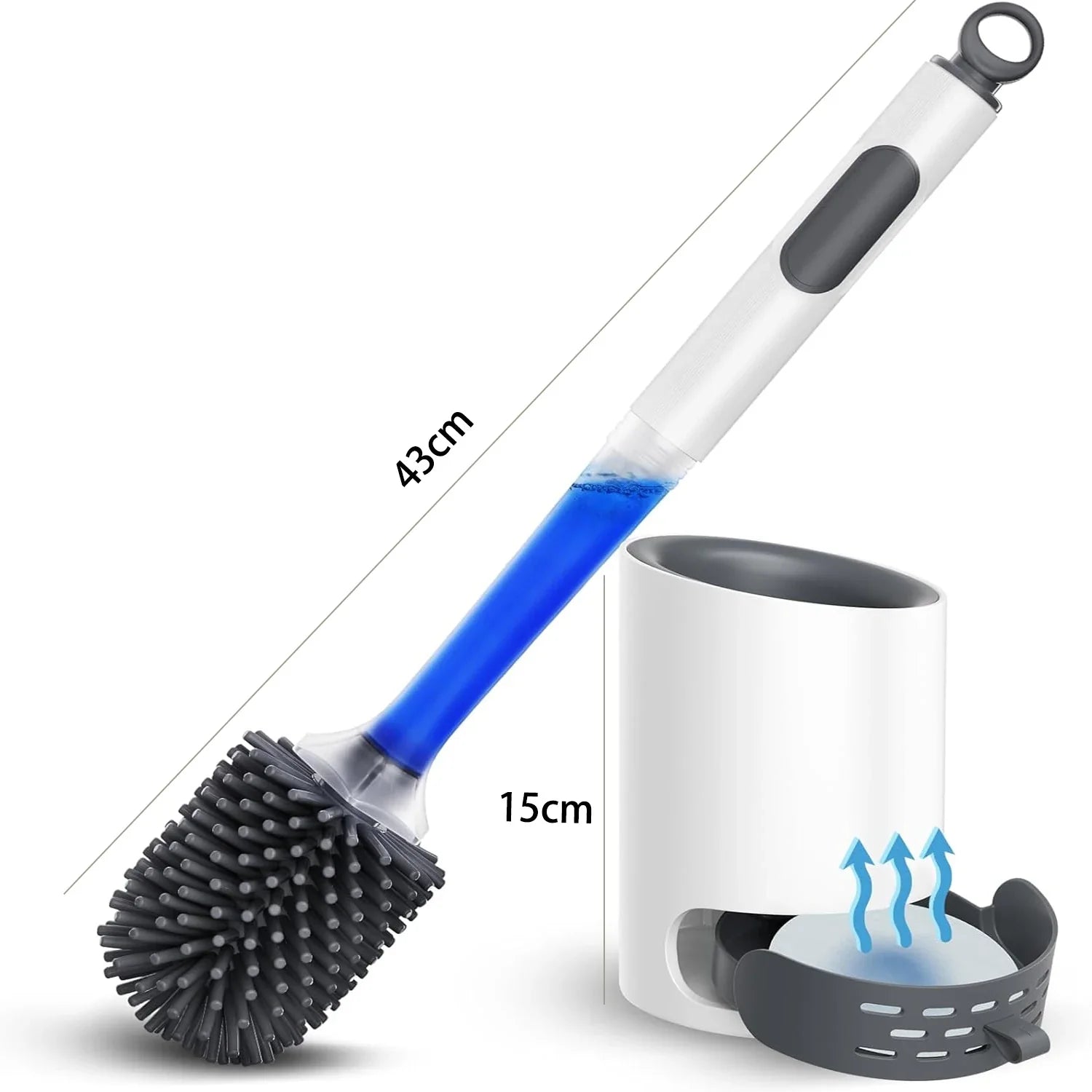 Refillable Silicone TPR Toilet Brush with Water Spray, 40 cm (15.7 in) Long Handle, Wall-Mounted Bathroom Cleaner