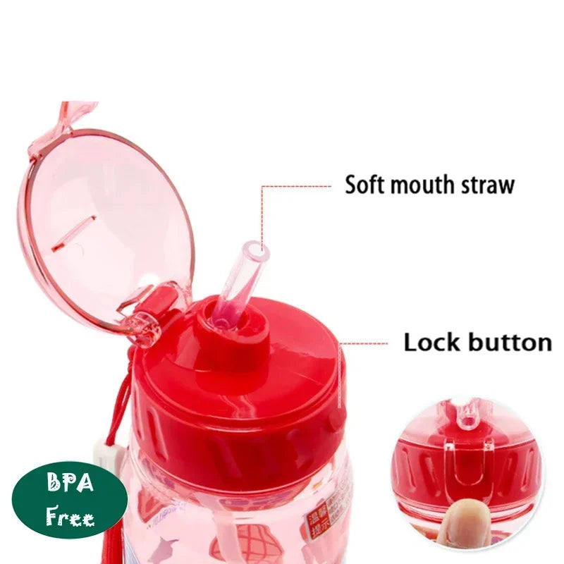 Kawaii Kids Water Bottle with Straw - BPA-Free Ceramic Cute Cartoon Drinkware