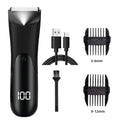 Men's Groin & Body Hair Trimmer Electric Wet and Dry Shaver with Stainless Steel Blade and 2 Guard Combs