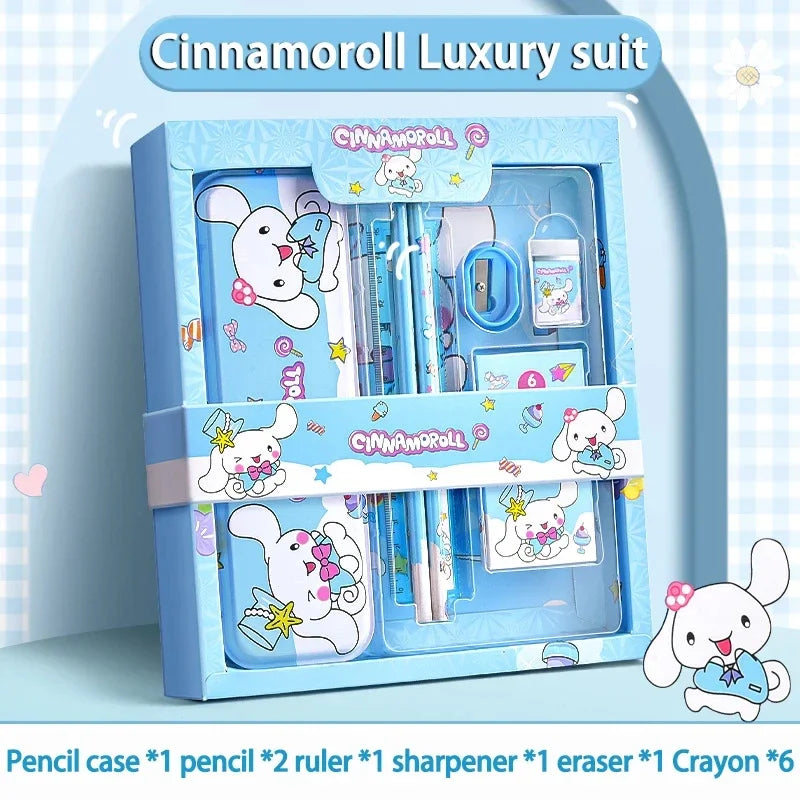 12-Piece Kawaii Character Stationery Set - Kuromi, Cinnamoroll, My Melody, Pochacco, Pompompurin, Hello Kitty Pencils, Erasers and Rulers Student School Supplies Gift