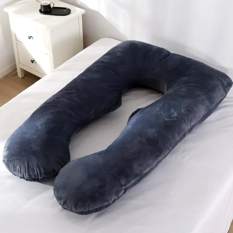 U-Shaped Maternity Pregnancy Pillow – Full-Body Support for Sleep & Nursing, Velvet Cover, Removable Washable – 120×70 cm (47×28 in) & 140×75 cm (55×30 in)