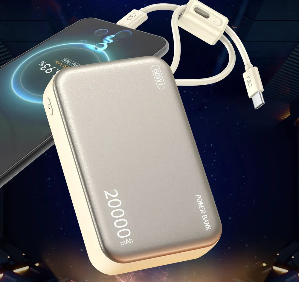 20000mAh 66W Fast Charge Power Bank with Built-In Cable & Digital Display, CCC Certified USB-C Portable Charger