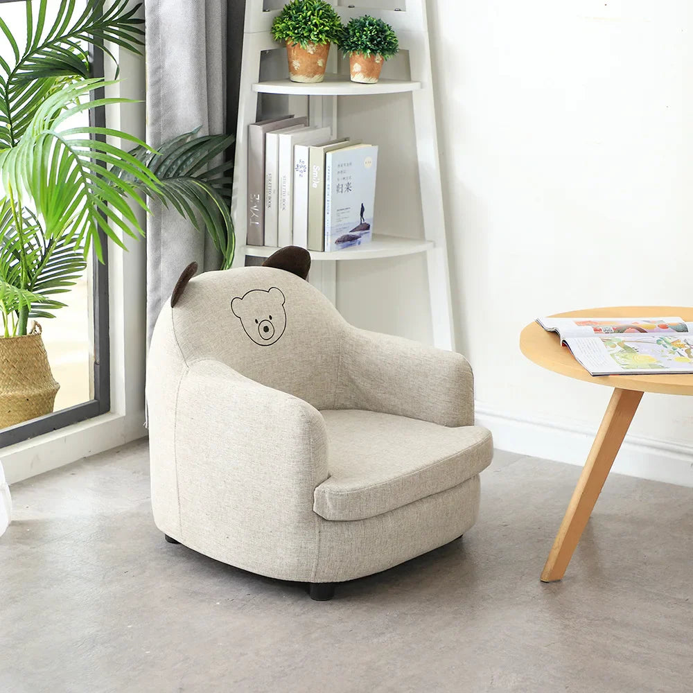 Kids Cartoon Sofa Chair — Children's Toddler Armchair & Learning Stool, Wooden Frame with High-Elastic Foam (22 x 21 x 19.7 in | 56 x 54 x 50 cm)