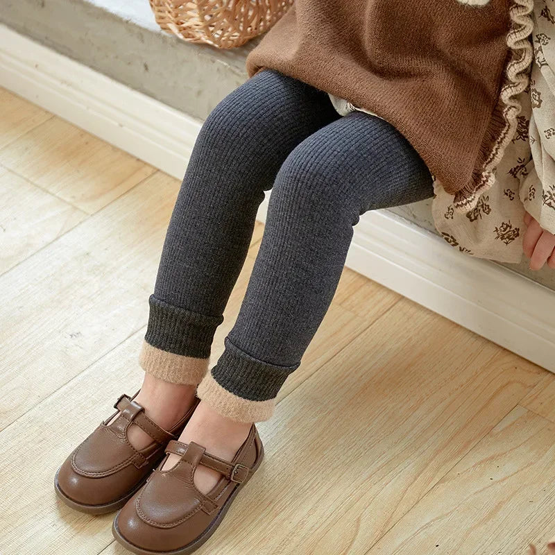 Baby Girls Warm Cotton Velvet Leggings – Winter Ankle-Length Trousers, Korean Style