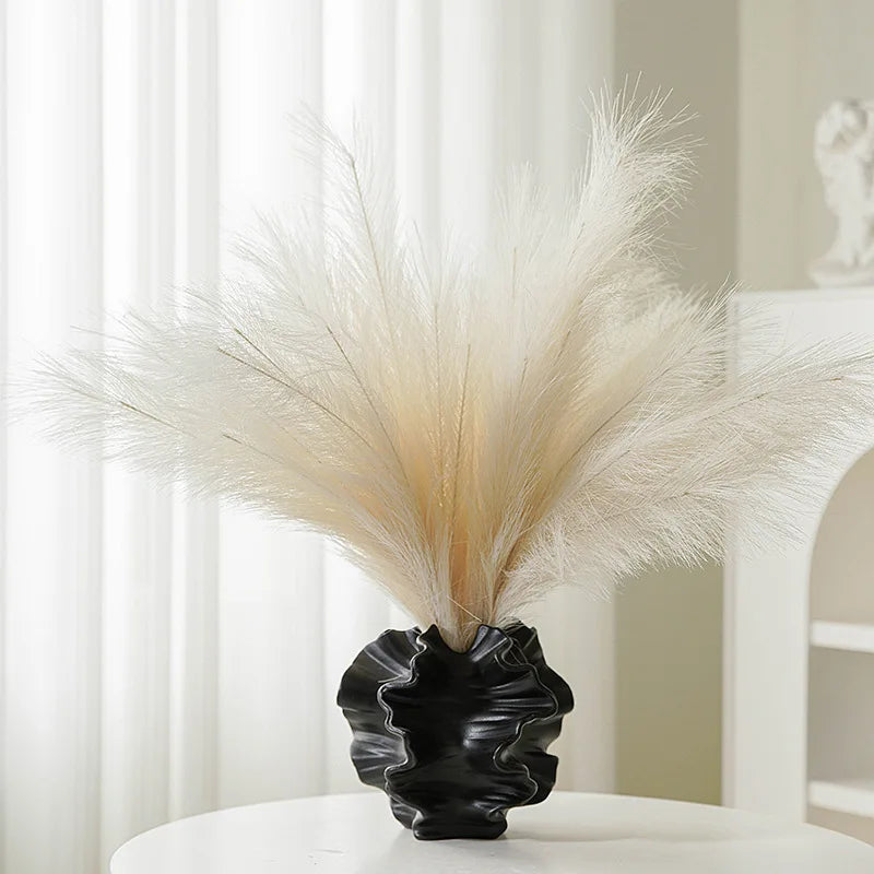 Ceramic Coral Vase Beige Matte, Nordic Tabletop Centerpiece for Pampas Grass & Flowers