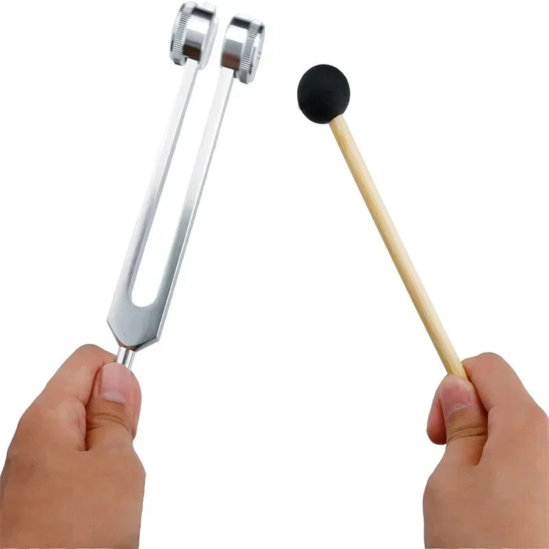 128 Hz Weighted Bio-Acoustic Tuning Fork Set (3-Piece) - Chakra Healing & Stress Relief with Silicone Hammer