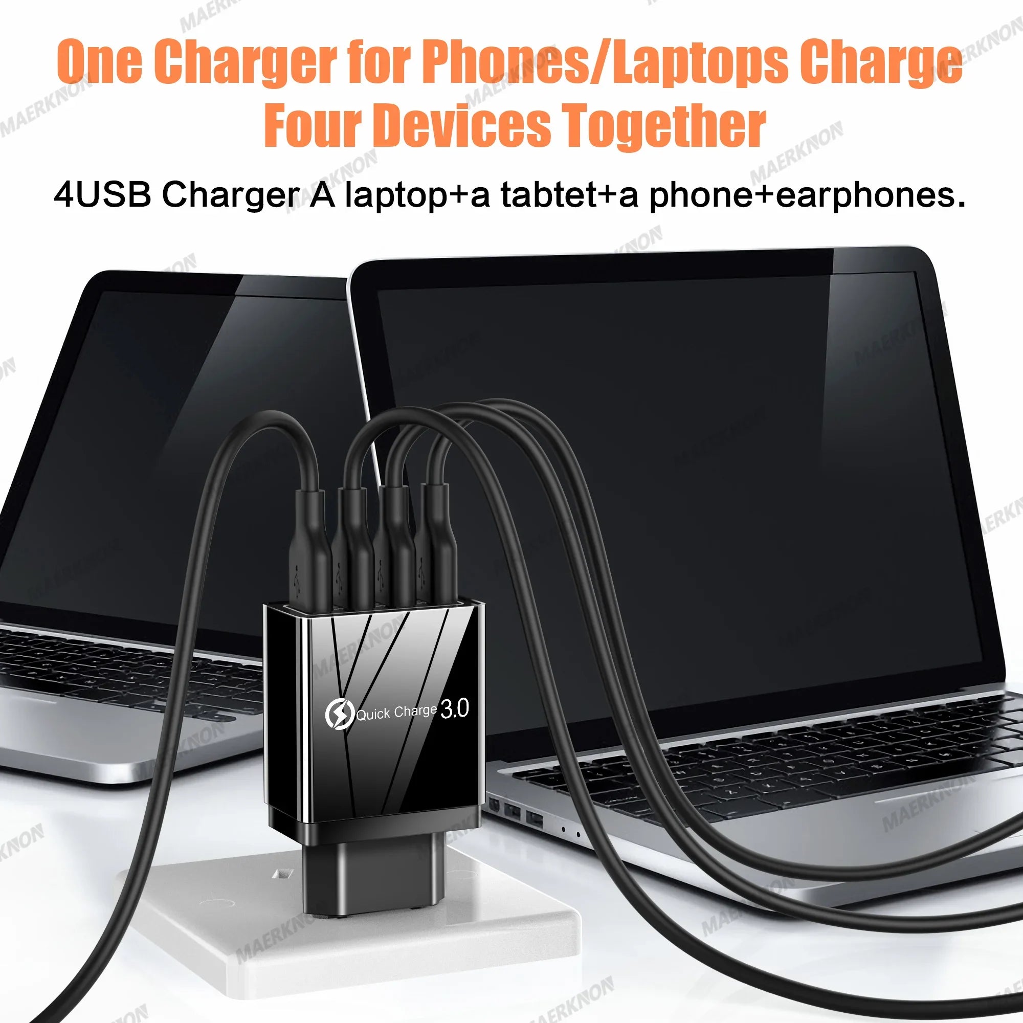 4-Port USB-A Wall Charger QC 3.0 3.1A Fast Travel Charger, 45W Total, US/EU Plug