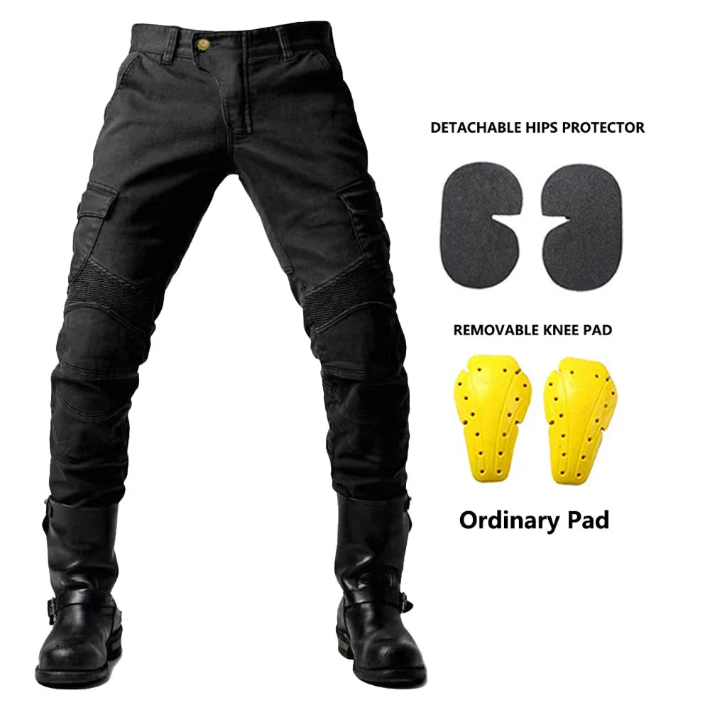 Men's Motorcycle Riding Pants with Detachable Knee and Hip Protectors Four-Season Casual Jeans