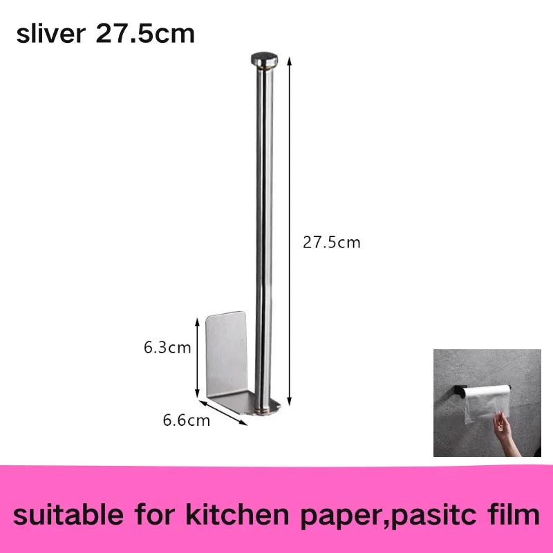 No-Drill Adhesive Toilet Paper Holder - Stainless Steel Wall-Mount Bathroom & Kitchen Roll and Towel Rack