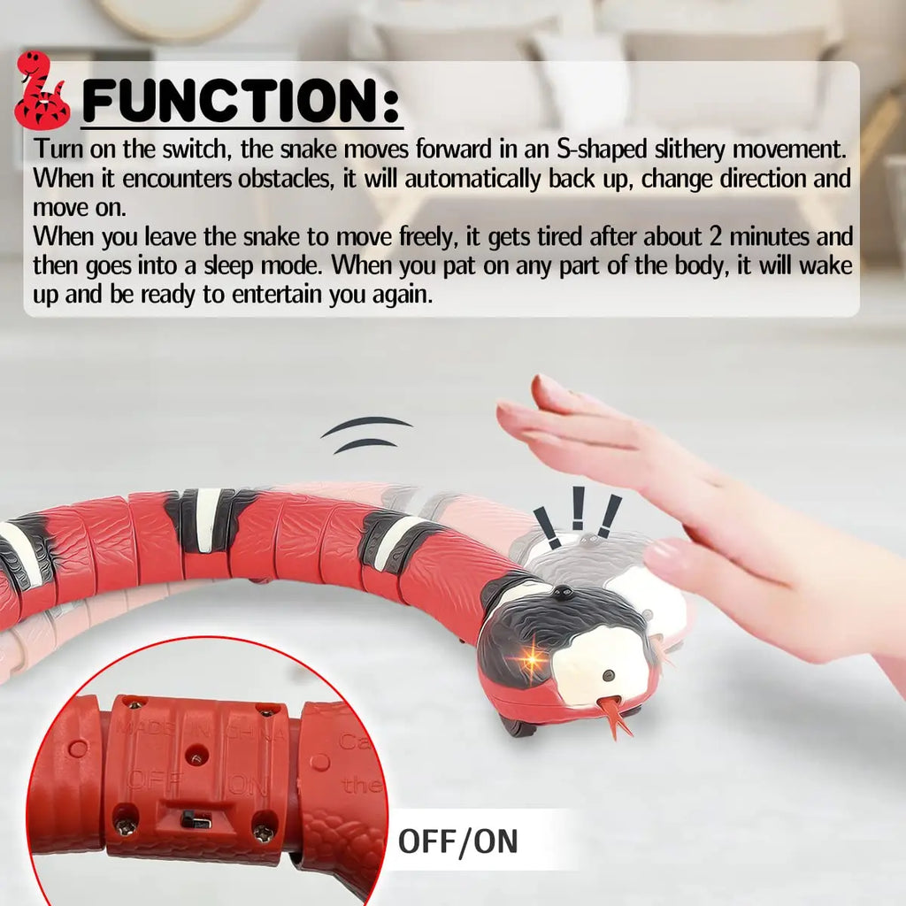 Interactive USB Rechargeable Snake Teaser Smart Sensing Electronic Cat & Small Dog Toy