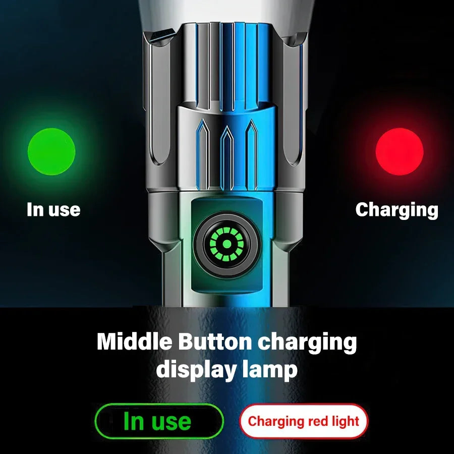 Tactical LED Flashlight 1600LM USB-C Rechargeable Zoom Waterproof Torch for Camping, Fishing & Emergency