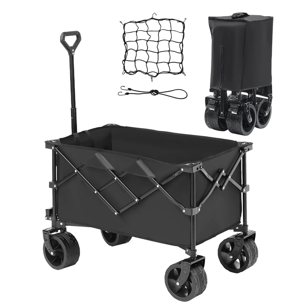 Collapsible Folding Wagon Cart — All-Terrain Beach & Camping Utility Wagon with Drink Holder & Storage Pockets