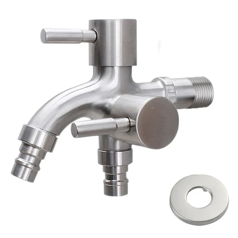 304 Stainless Steel Wall-Mount Double Outlet Angle Valve – 2 cm (0.79 in) Two-Way Washing Machine & Bidet Tap for Bathroom Kitchen Toilet