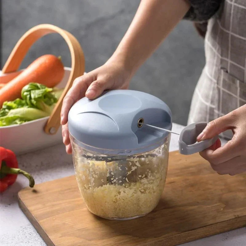 Manual Rope Food Chopper — 500ml & 900ml (17 fl oz / 30 fl oz) Stainless Steel Blade Garlic, Onion & Vegetable Slicer