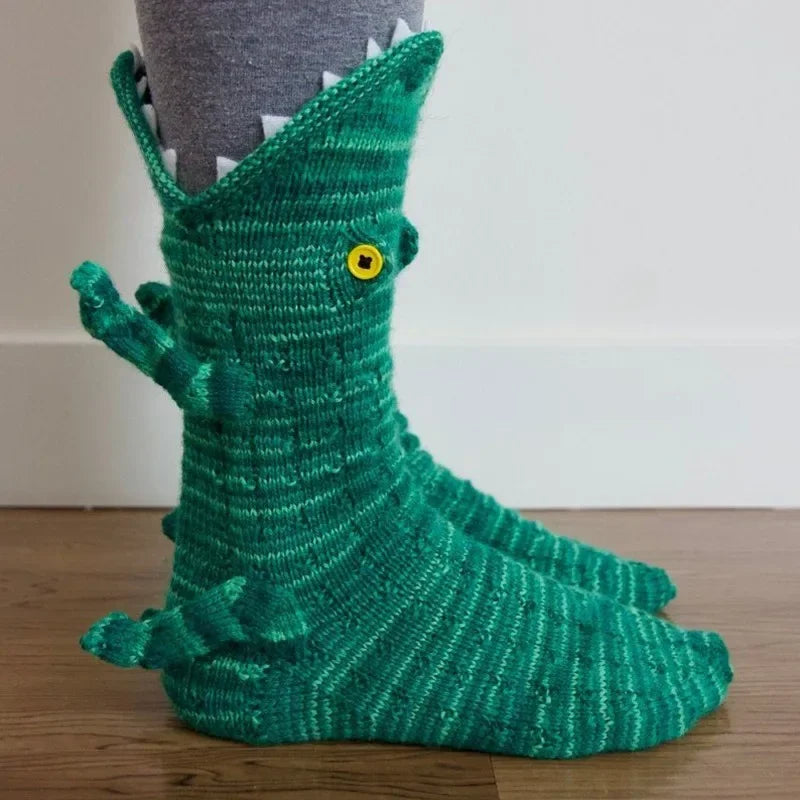 Women's Christmas Crocodile Knit Socks - Cute Funny Animal Holiday Crew Socks
