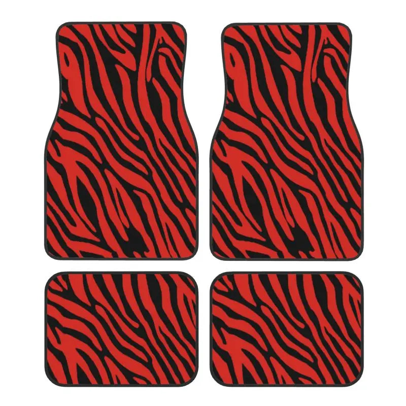 Zebra Stripe Car Floor Mats 4-Piece Non-Slip All-Weather Universal Mats for Sedan SUV