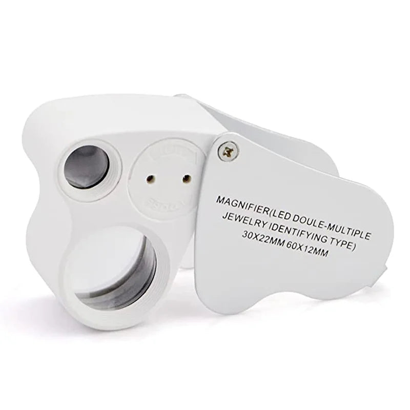 30x/60x Illuminated Jeweler's Loupe Magnifier Foldable with Bright LED Light for Gems, Jewelry, Coins & Stamps