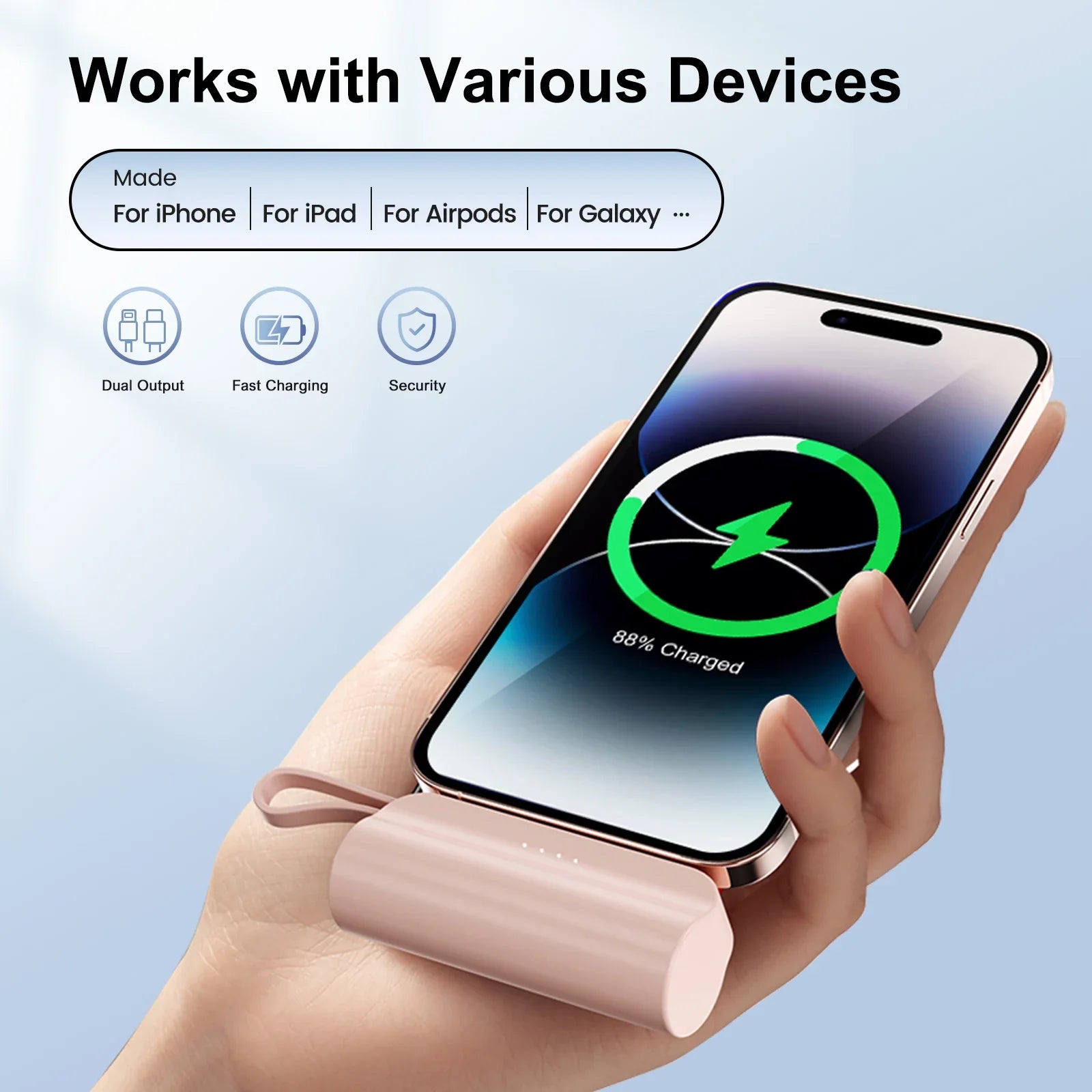 Mini 4500mAh Portable Power Bank - Dual USB-C Ports & 10W Wireless Charger for iPhone & Android